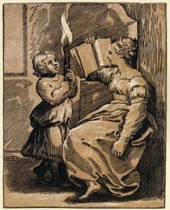 A Sibyl With A Child Holding A Torch A Sibyl With A Child Holding A Torch