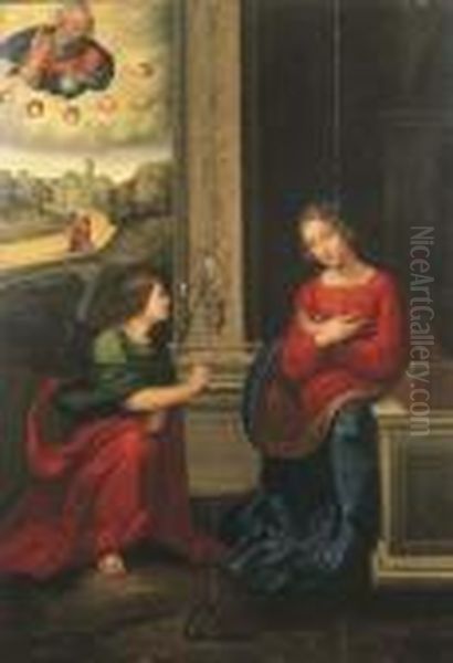 Annunciazione Con Il Padre Eterno E I Santi Pietro E Giovanni Battista In Lontananza - view 1