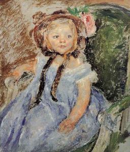 Sara In Dark Bonnet With Right Hand On Arm Of Chair by Mary Cassatt