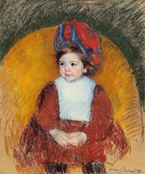 Margot In A Dark Red Costume Seated On A Round Backed Chair - view 1