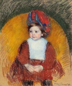 Margot In A Dark Red Costume Seated On A Round Backed Chair