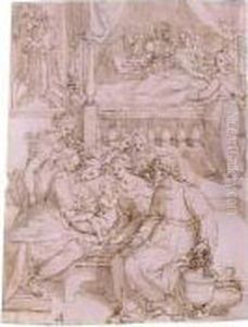 The Birth Of The Virgin by Nicolo Martinelli Da Pesaro Il Trometta