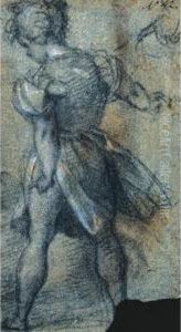 A Standing Figure Of A Young 
Boy, Seen From Behind, His Face Almost In Profile And A Separate Sketch 
Of His Left Hand At The Top Corner