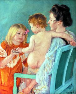 Sara Handing A Toy To The Baby by Mary Cassatt