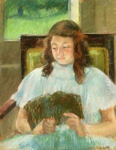 Francoise In A Square Backed Chair Read Aka Young Girl Reading Young Girl In A Blue Dress by Mary Cassatt