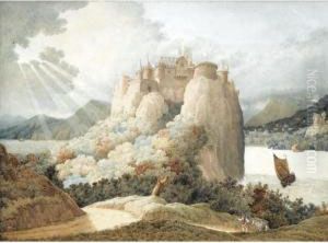 A Castle On A Cliff Overlooking A Lake