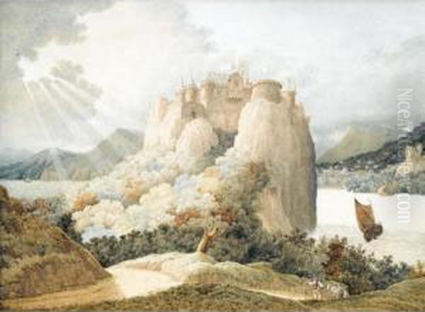Castle On A Cliff Overlooking A Lake - view 1