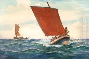 Whitby Fishing Boats At Sea by Ernst Dade