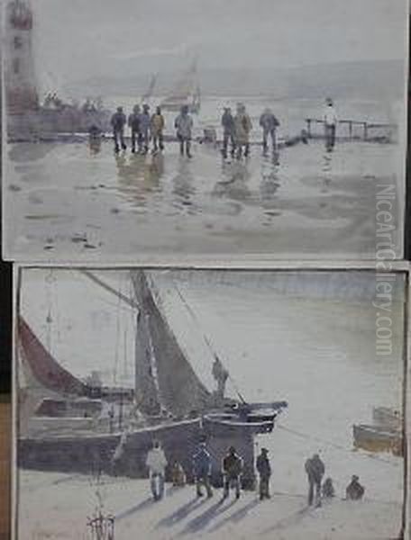 Figures Looking Out To Sea From The Pier Side; Figures In A Harbour - view 1