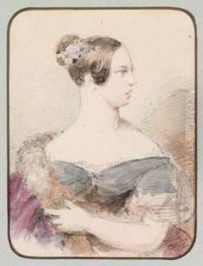 Profilbild Einer Dame Mit Pelzverbramtem Umhand by Moritz Michael Daffinger