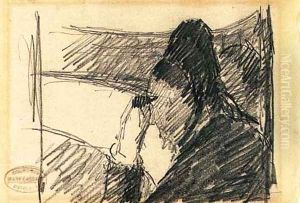 A woman in black at the opera by Mary Cassatt