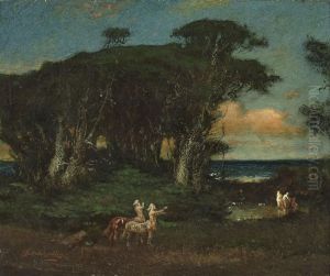 Maidens Bathing With Centaurs Watching by Elliott Daingerfield