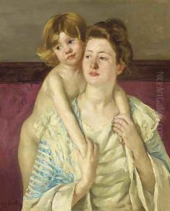 Antoinette Holding Her Child by Both Hands by Mary Cassatt