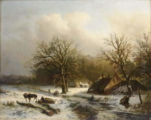 Dutch Figures In A Winter Landscape A Town In The Distance Dutch Figures In A Winter Landscape A Town In The Distance