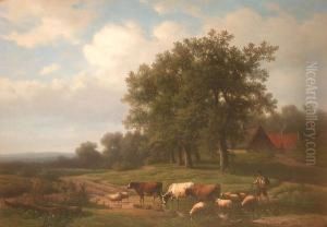 Cows And Sheep Watering By A River