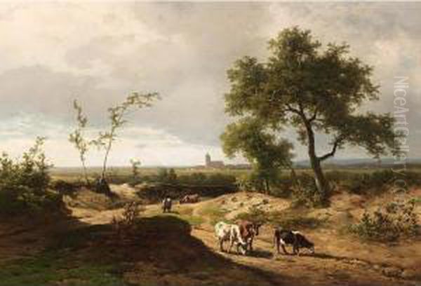 A Summer Landscape With Cows In A Hilly Landscape - view 1
