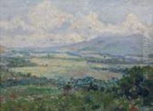 Tropisch Landschap Met Velden Aan De Voet Van Een Vulkaan by Carel L. Ii Dake