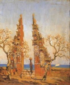 A Girl At The Entrance Of The Pura With A View Of The Sea by Carel L. Ii Dake