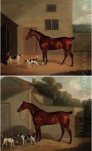 Studies Of Bay Hunters And Fox Hounds Outside Stables