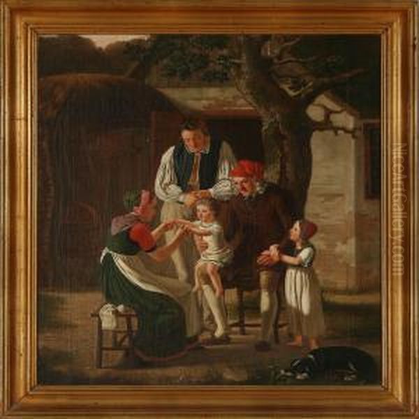 Farm Exterior From Zealand With A Family Gathered Aroundthe Youngster - view 1