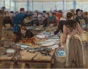 Les Halles; Criee Au Poisson (fish Auction At Les Halles) by Edouard Jean Dambourgez