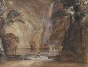 Figure At The Foot Of A Waterfall by Francis Danby