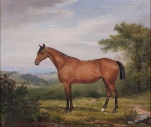Portrait Of A Bay Hunter In A Landscape With A Cathedral In The Distance