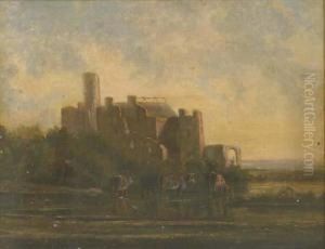 Cattle Watering Before A Castle Ruin Cattle Watering Before A Castle Ruin