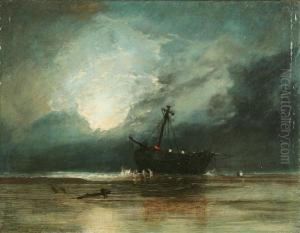 Moon Rising Above A Beached Vessel by Francis Danby