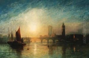 View Of Westminster Bridge And
The Houses Of Parliament, With A Haybarge And Other Shipping In The
Foreground by Francis Danby