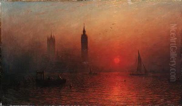 Sunset Over The Thames At Westminster - view 1