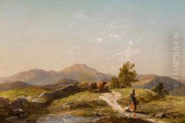 Mountain Landscape With Figures By A Stream by Thomas Danby