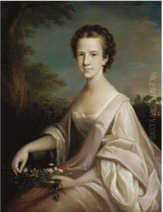 Portrait Of A Young Lady In A Pink Dress Holding Some Flowers by Sir Nathaniel Dance-Holland