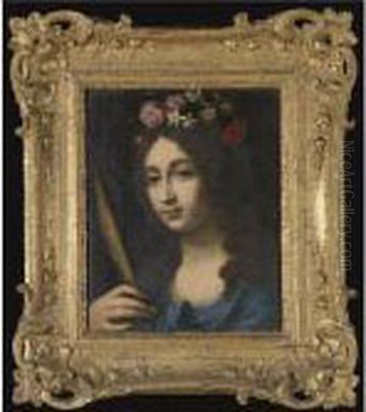 A Female Saint Wearing A Garland Of Flowers In Her Hair And Holding A Martyr's Palm - view 1