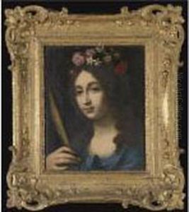 A Female Saint Wearing A Garland Of Flowers In Her Hair And Holding A Martyr's Palm by Cesare Dandini