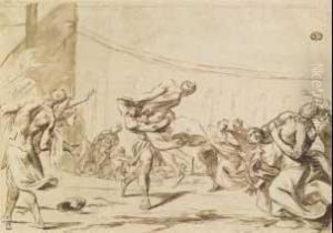 Il Ratto Delle Sabine, Al Verso Studio Di Nudo by Pietro Dandini