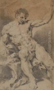 Seated Male Nude With Raised Left Arm by Pietro Dandini