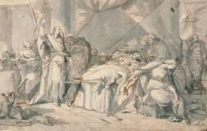 Der Tod Des Heiligen Joseph. Verso: Tobias Verlasst Seine Eltern. by Michel-Francois Dandre-Bardon