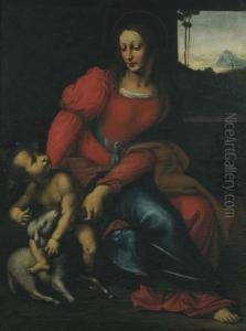 Madonna Con Bambino E Agnello, Un Paesaggio In Lontananza Madonna Con Bambino E Agnello, Un Paesaggio In Lontananza
