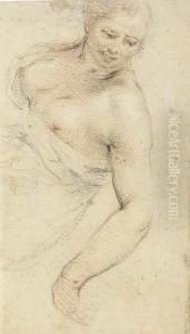Femme En Buste Tournee Vers La Droite Regardant Vers Le Bas