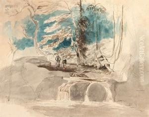 Native Women Bathing In A River, Ceylon