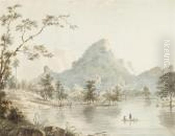 A River Scene Near Mysore With Figures On A Raft - view 1