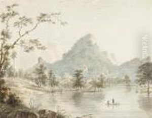 A River Scene Near Mysore With Figures On A Raft