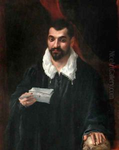 Portrait of a man holding a skull