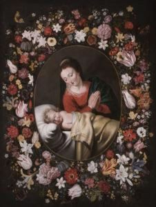 Madonna Mit Dem Schlafenden 
Christusknaben In Einem Kranz Aus Rosen, Tulpen, Lilien Und Anderen 
Blumen