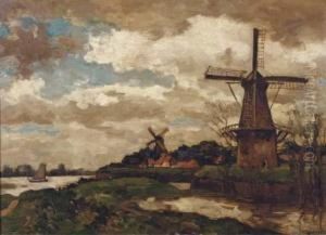 Omgeving Woudrichem: Windmills By A River by Charles Dankmeijer