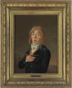 Portrait Of An Architect, Half-length, Holding A Compass, A Cityscape Beyond