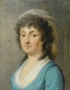 Portrait, Bust-length, Of A 
Young Lady In A Blue Robe, Her Dark Pinned-up Hair Covered By A Veil. 
Oil On Canvas. Relined. 23,5 X 18,5cm. Framed.