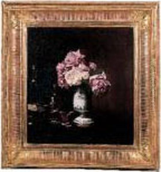 Bouquet De Roses Dans Un Vase En Faience - view 1
