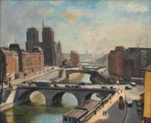 La Seine Et Les Quais Pres De Notre-dame by Georges Darel